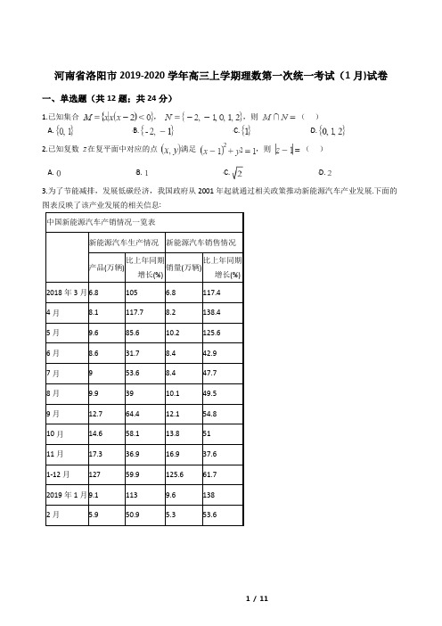河南省洛阳市2019-2020学年高三上学期理数第一次统一考试(1月)试卷