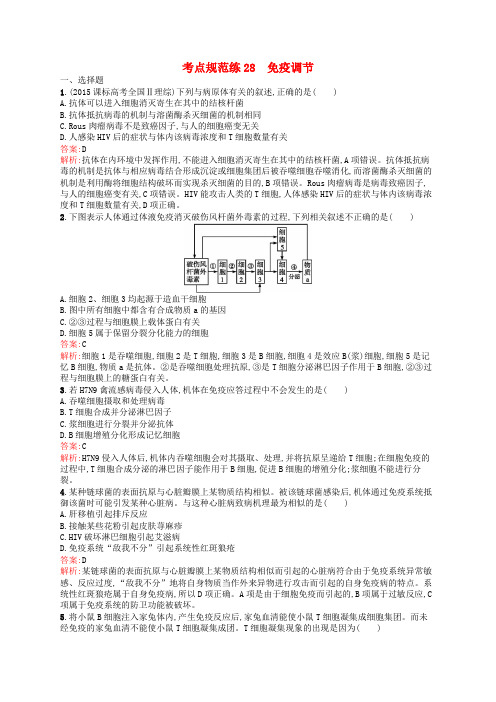 高优指导2017高三生物一轮复习 考点规范练28 免疫调节 新人教版