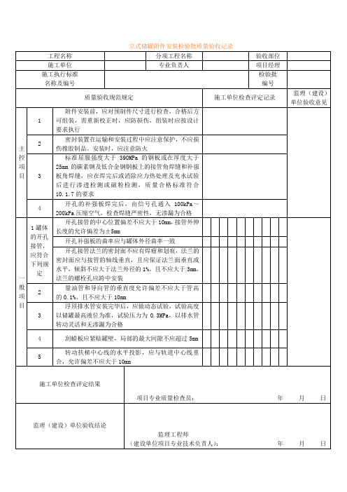 立式储罐附件安装检验批质量验收记录