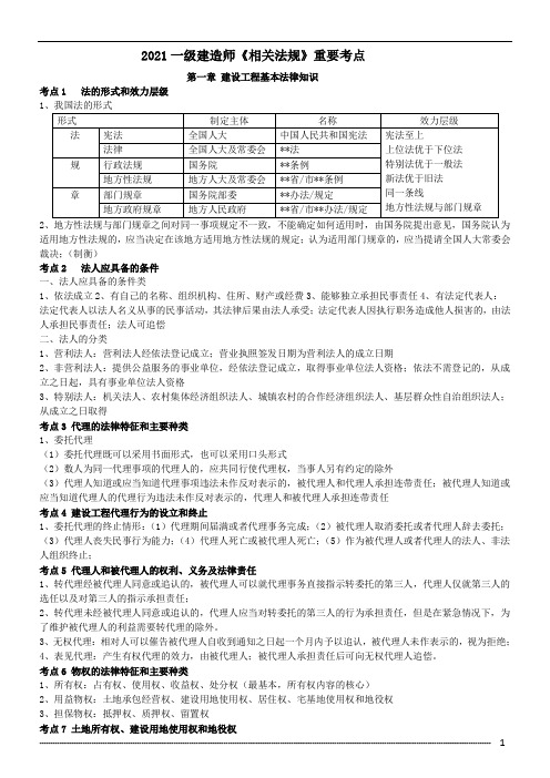 2021年一建《法规》重要考点总结