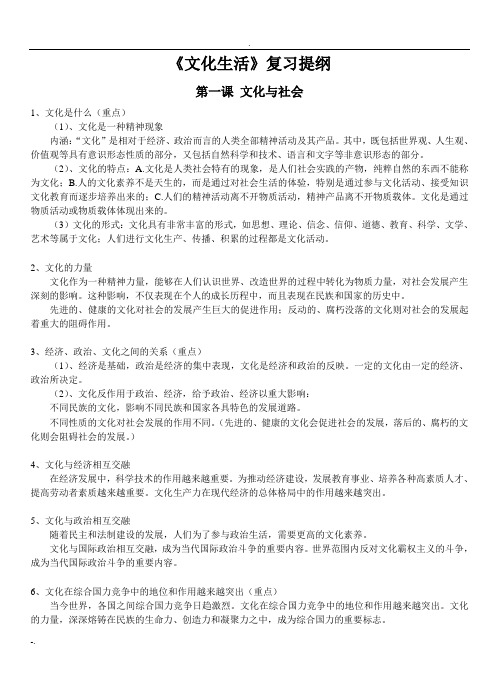 高二政治文化生活复习提纲