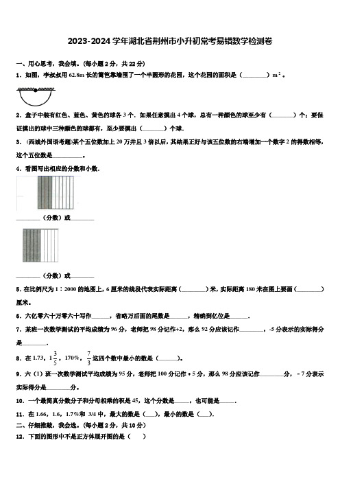 2023-2024学年湖北省荆州市小升初常考易错数学检测卷含解析