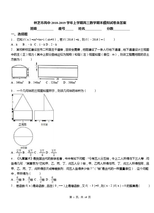 林芝市高中2018-2019学年上学期高三数学期末模拟试卷含答案