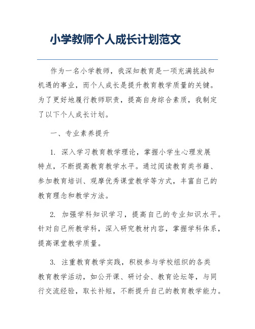 小学教师个人成长计划范文