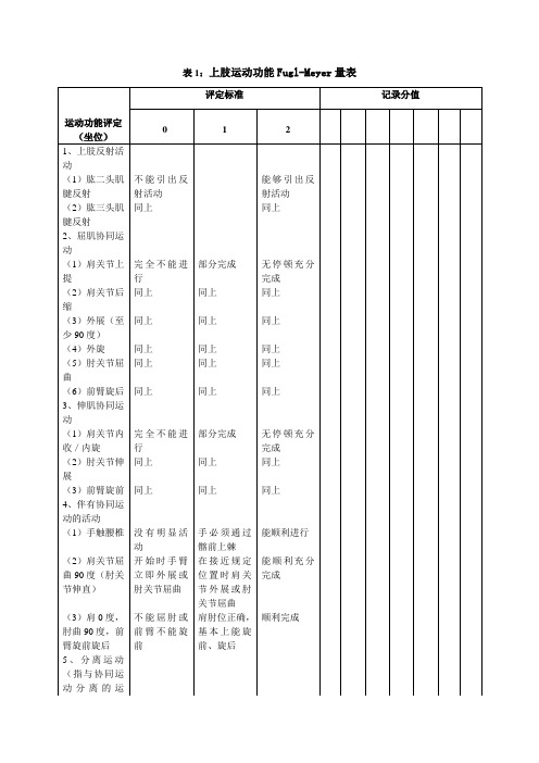 Fugl-Meyer运动功能评定：上肢