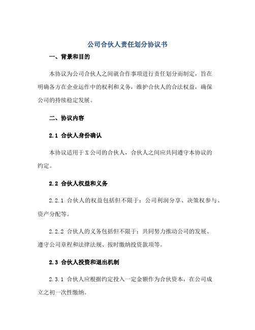 公司合伙人责任划分标准协议书(精选)