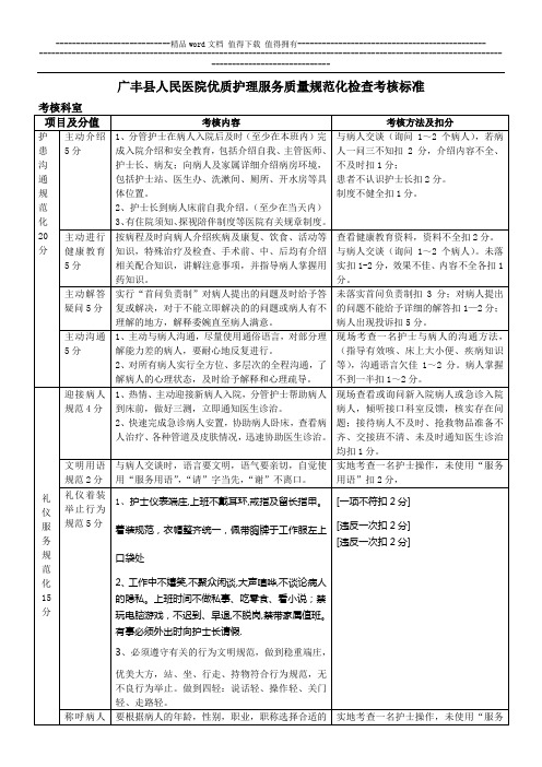 优质护理服务质量检查标准及考核细则