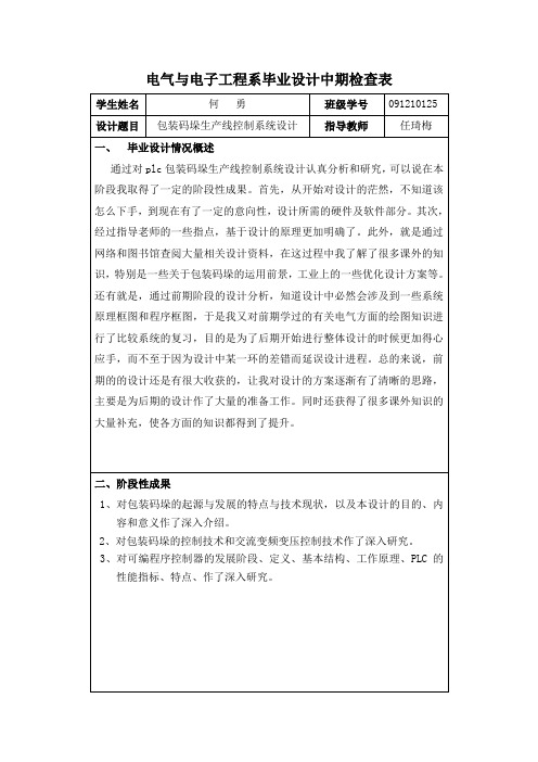 基于plc包装码垛生产线控制系统设计中期检查表