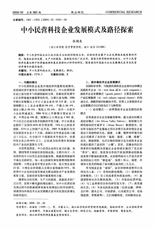 中小民营科技企业发展模式及路径探索