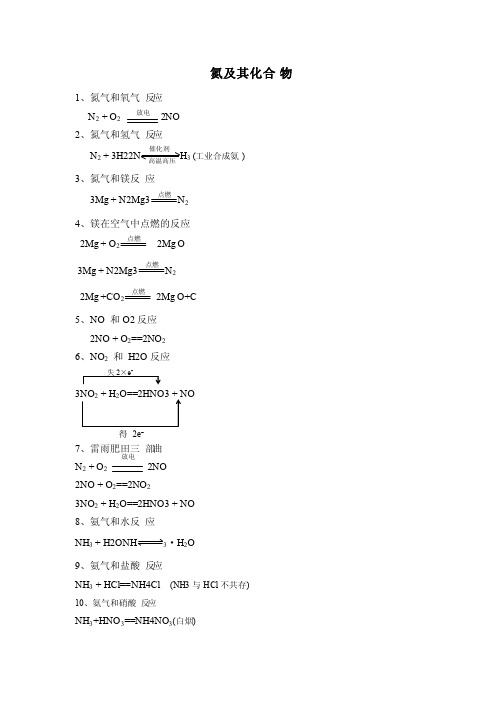 氮及其化合物方程式小结