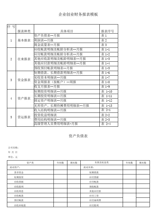 企业创业财务报表