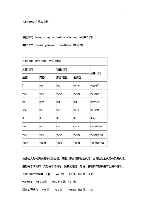 人称代词的主格和宾格