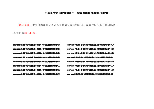 小学语文同步试题精选小升初真题模拟试卷(16套试卷)