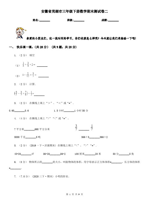 安徽省芜湖市三年级下册数学期末测试卷二