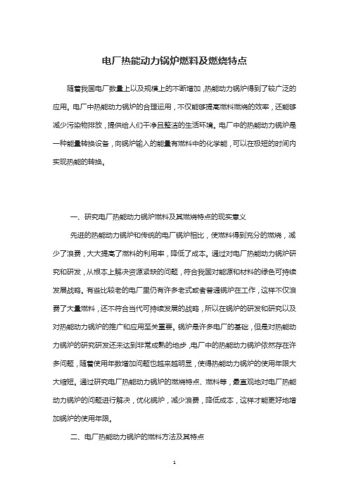 电厂热能动力锅炉燃料及燃烧特点