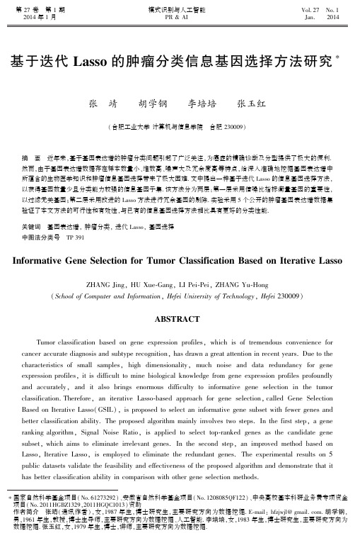 基于迭代Lasso的肿瘤分类信息基因选择方法研究