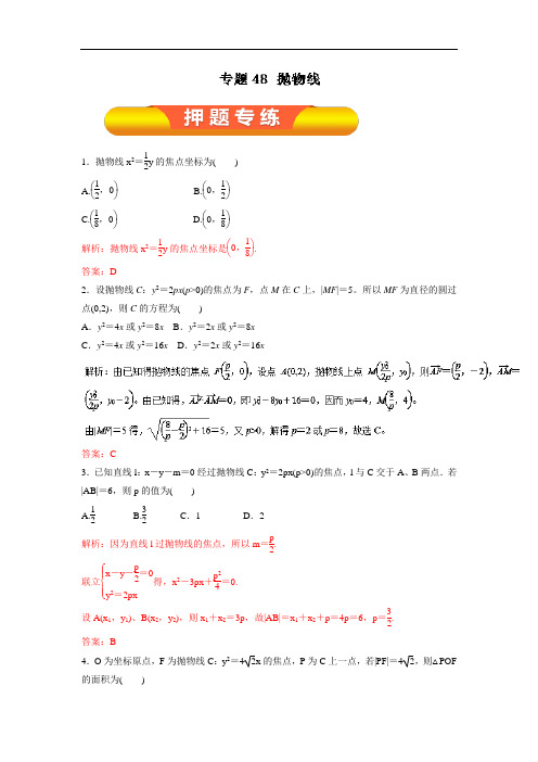 专题48 抛物线押题专练-2018年高考数学文一轮复习资料