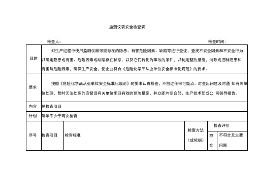 监测仪表安全检查表