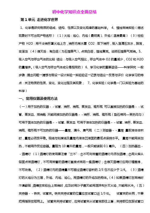 鲁教版八年级化学知识点