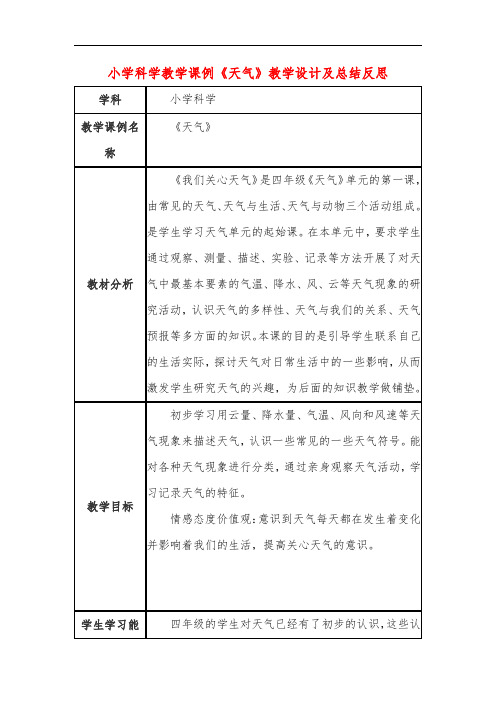 小学科学教学课例《天气》课程思政核心素养教学设计及总结反思