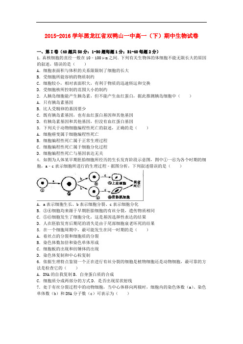 黑龙江省双鸭山一中高一生物下学期期中试卷(含解析)