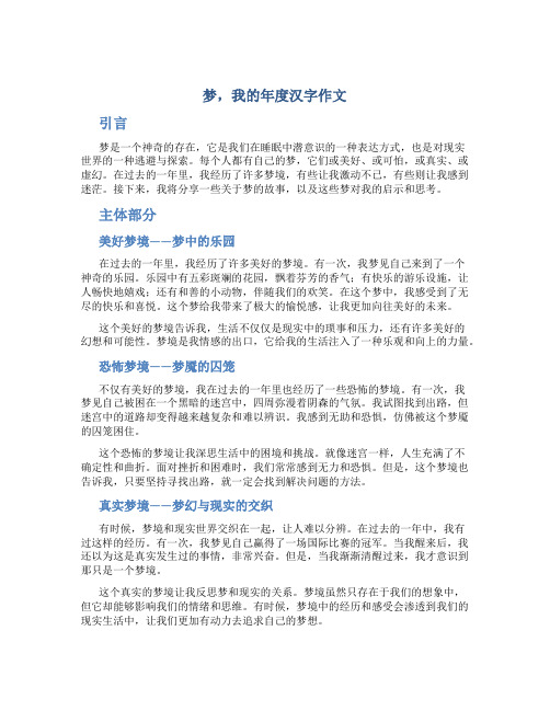 梦,我的年度汉字作文