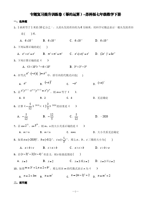 专题复习提升训练卷(幂的运算)-苏科版七年级数学下册【含答案】