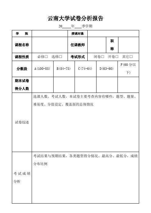 云南大学试卷分析报告