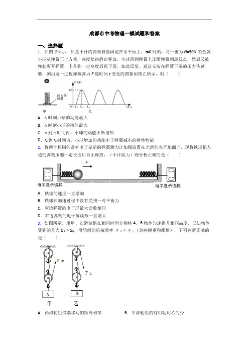 成都市中考物理一模试题和答案