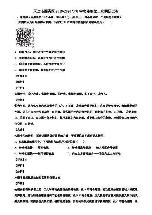 天津市西青区2019-2020学年中考生物第三次调研试卷含解析