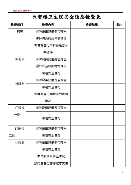 医院安全检查表一70090