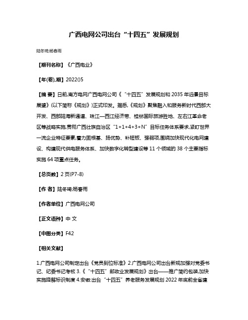 广西电网公司出台“十四五”发展规划