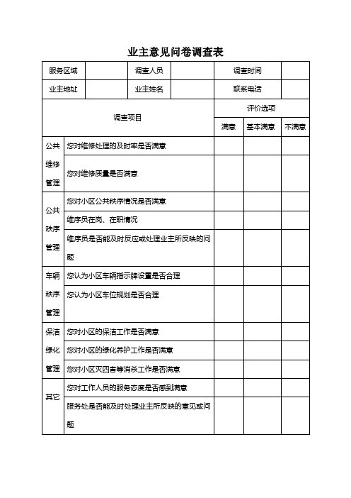 业主意见问卷调查表