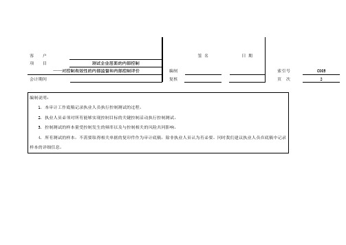 审计工作底稿之测试企业层面的内部控制-对控制有效性的内部监督和内部控制评价