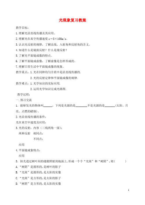 八年级物理上册 第三章 光现象复习教案 苏科版