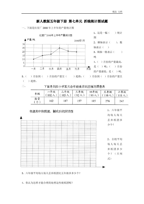 新人教版五下数学第7单元《折线统计图》测试卷