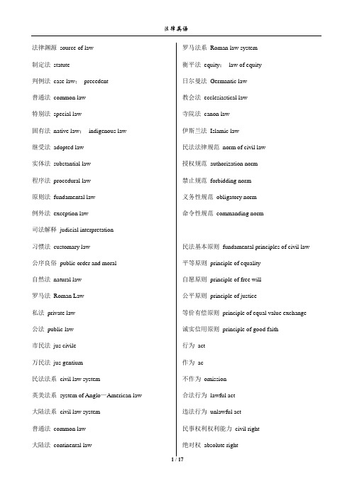 法律英语词汇大全(完美打印版)76199---精品模板