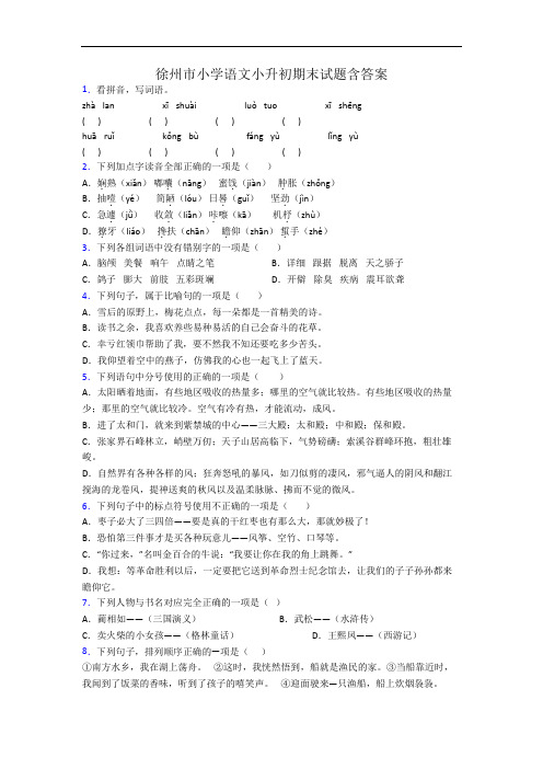 徐州市小学语文小升初期末试题含答案