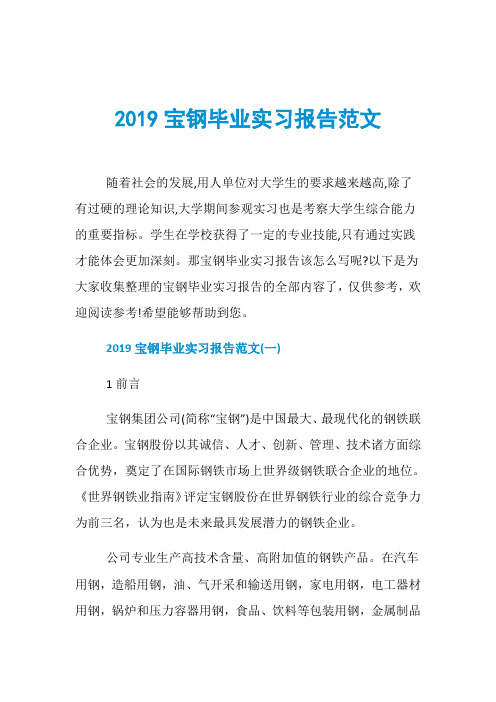 2019宝钢毕业实习报告范文