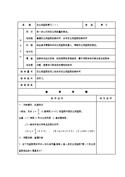 No.07反比例函数复习(一)
