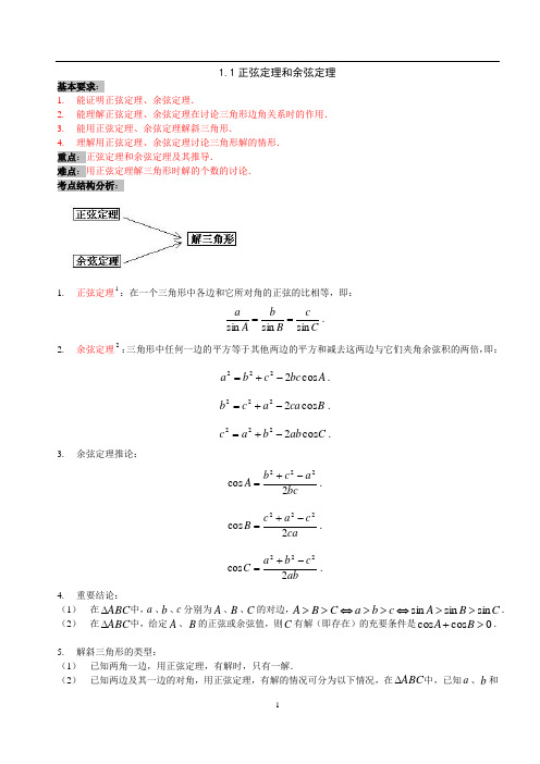 1.1正弦定理和余弦定理知识点