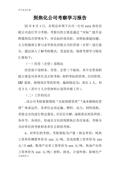 到XX公司考察学习报告