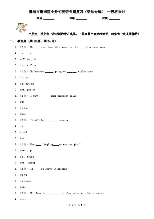 贵港市港南区小升初英语专题复习(语法专练)：一般将来时