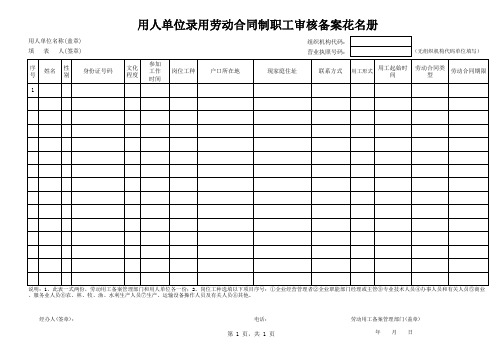 用人单位录用劳动合同制职工审核备案花名册