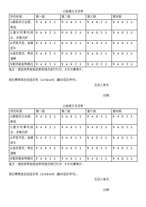 小组展示互评表