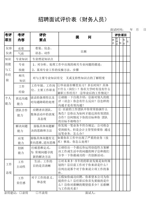 招聘面试评价表财务人员