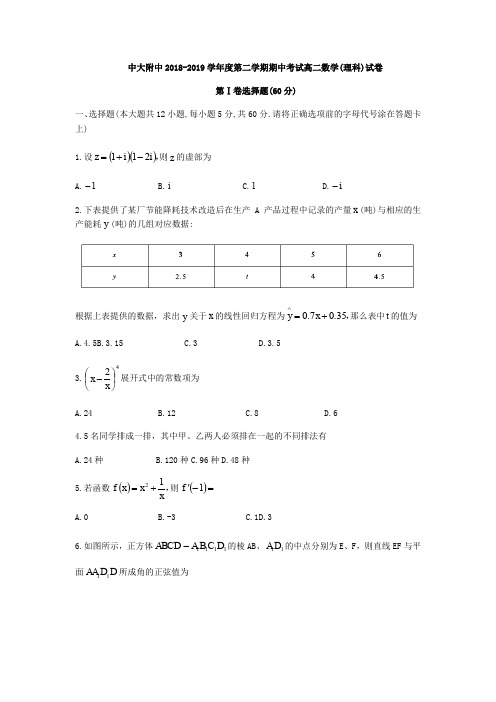 广东省广州市中大附中2018-2019学年高二下期中考试理科数学试题