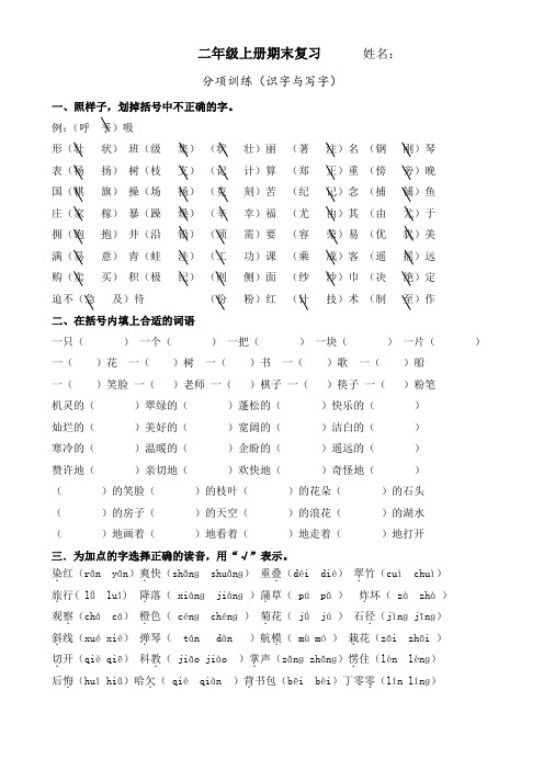 人教版二年级上册语文分项训练识字写字(附答案)