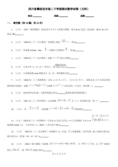 四川省攀枝花市高二下学期期末数学试卷(文科)