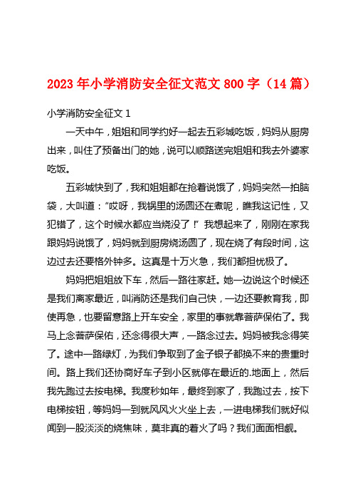 2023年小学消防安全征文范文800字(14篇)